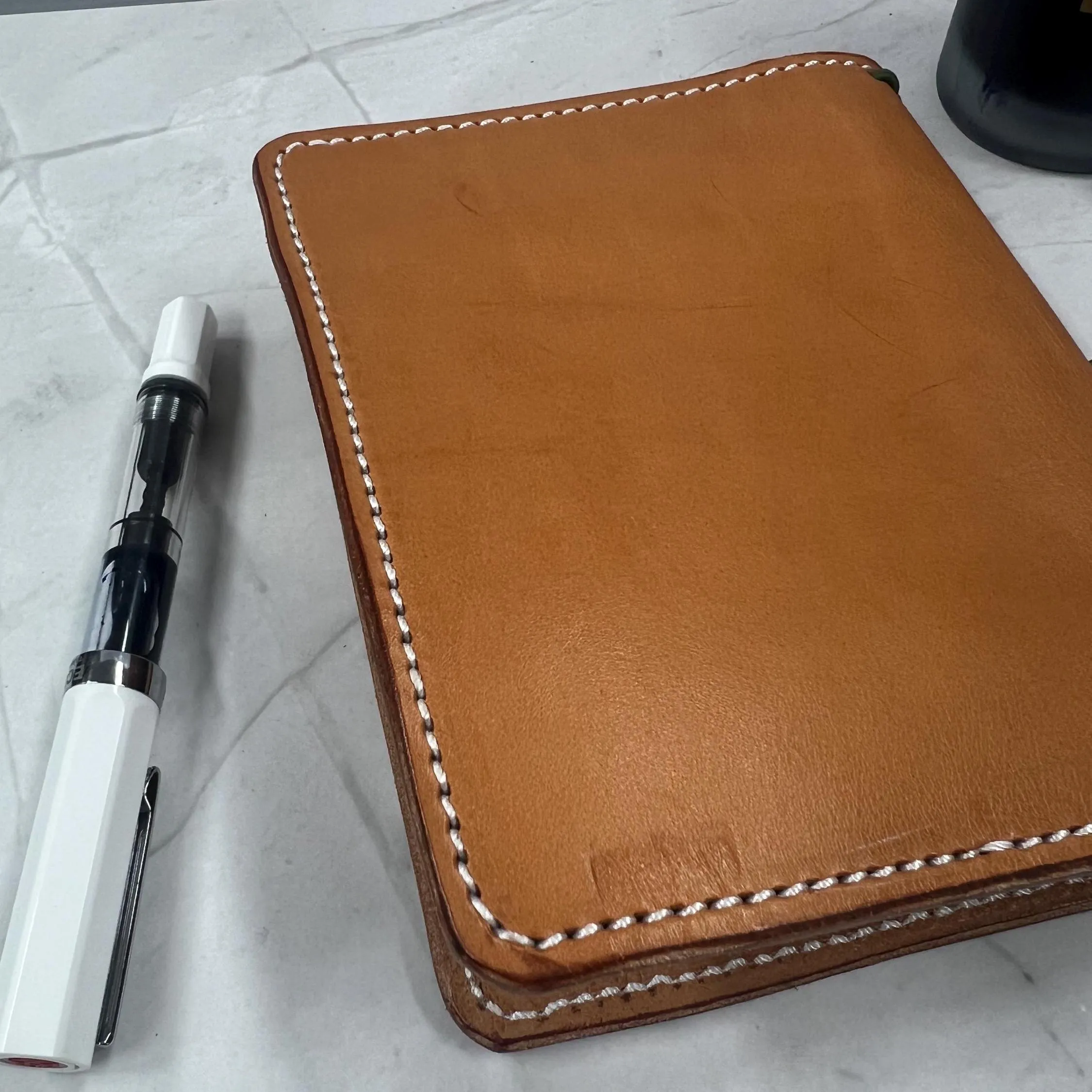 Ready-to-Ship, Reduced price for mark on back side of leather, Pocket Plus One Inch Width, Blonde Leather Traveler's Notebook