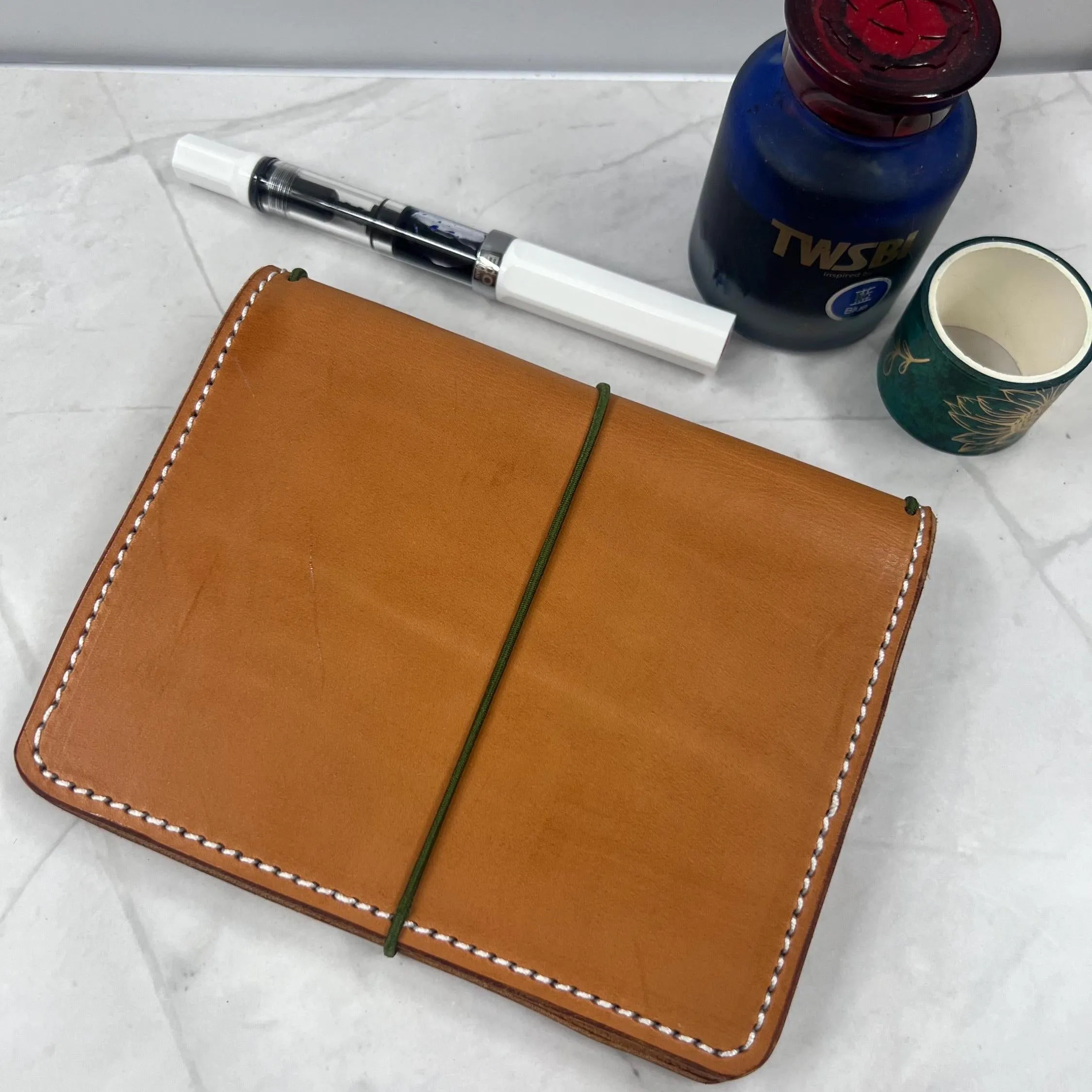 Ready-to-Ship, Reduced price for mark on back side of leather, Pocket Plus One Inch Width, Blonde Leather Traveler's Notebook