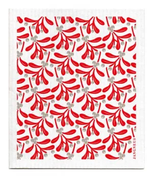 Red Grey Mistletoe Dishcloth