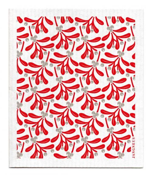 Red Grey Mistletoe Dishcloth