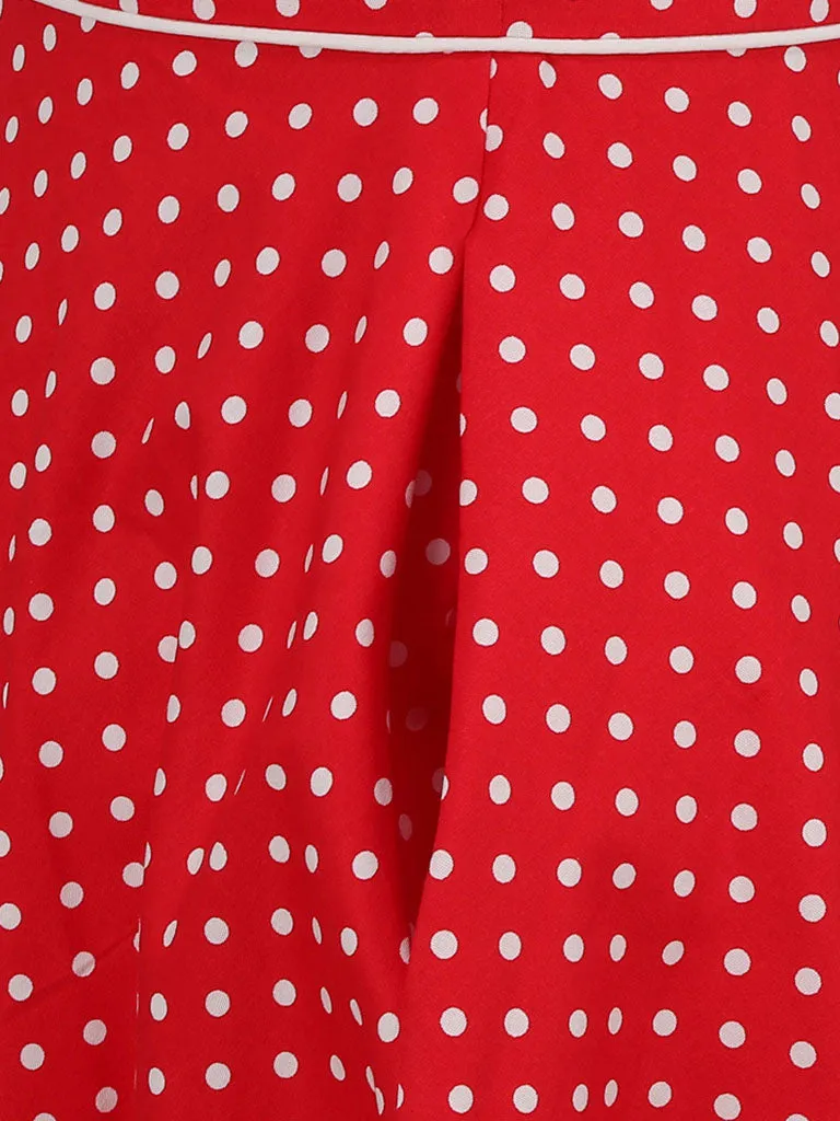 Red Polka Dots Sleeveless 1950S Vinatge Dress With Pockets