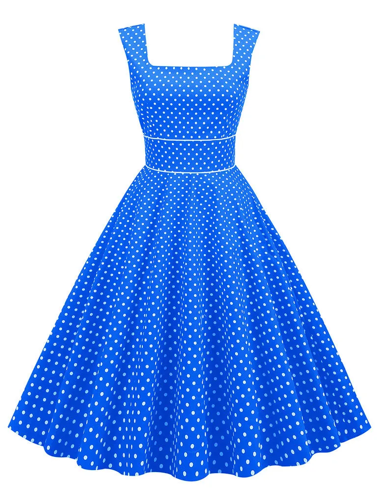 Red Polka Dots Sleeveless 1950S Vinatge Dress With Pockets