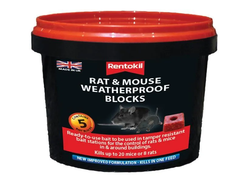 Rentokil Rat & Mouse Weatherproof Blocks Tub Of 5