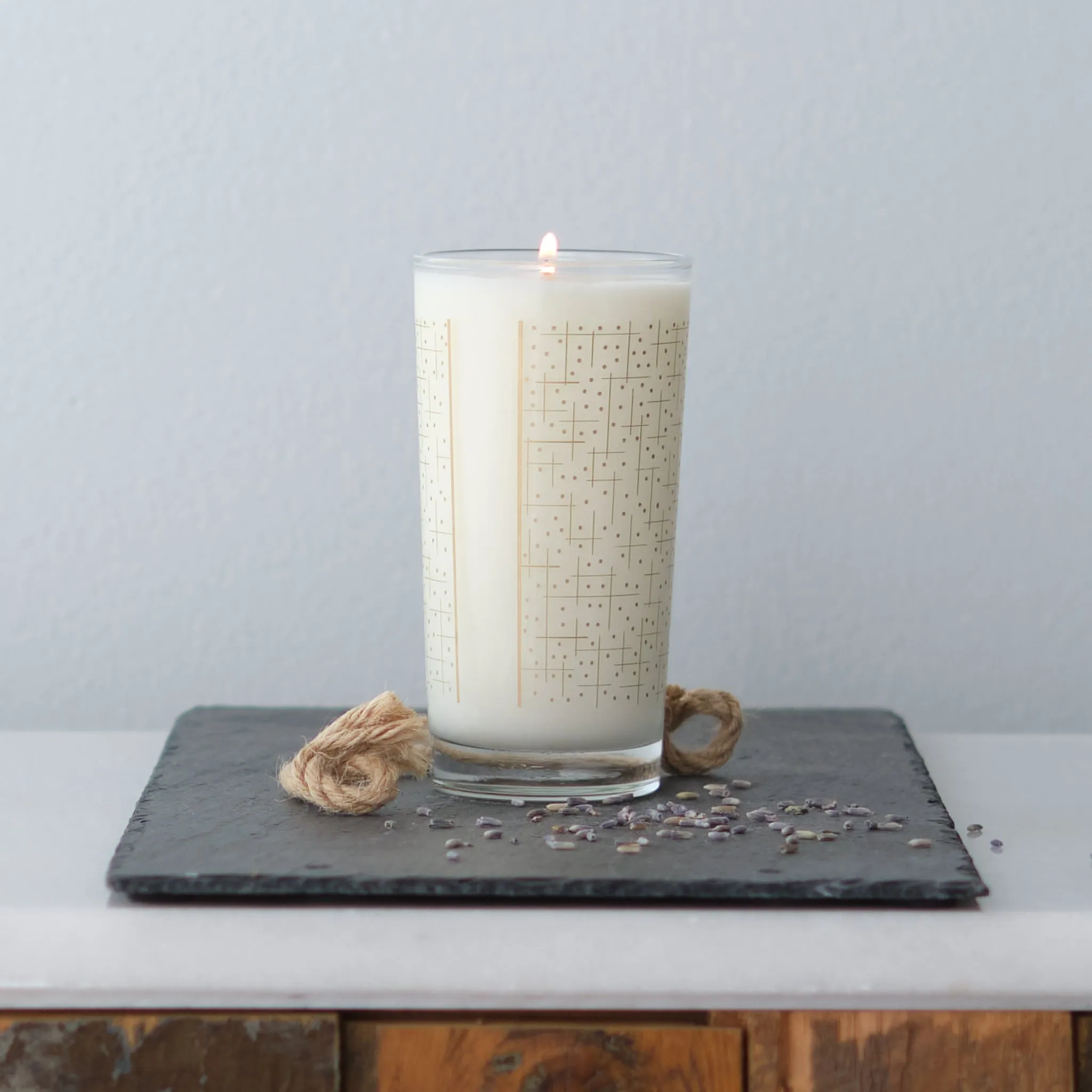 Ridgeway Geometric Mod Soy Candle, Reusable Collins glass