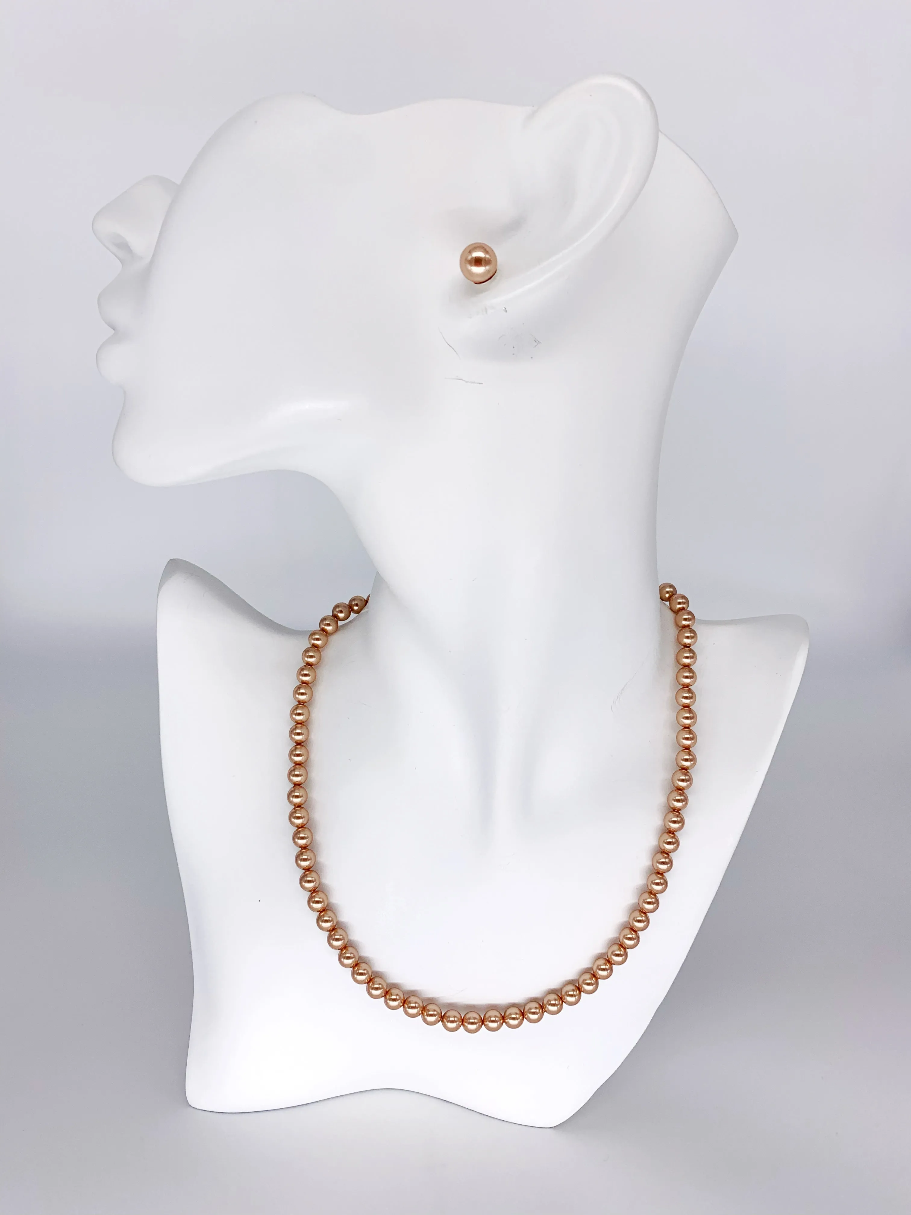 Rose Gold Crystal Pearl Choker and Earrings - Rose