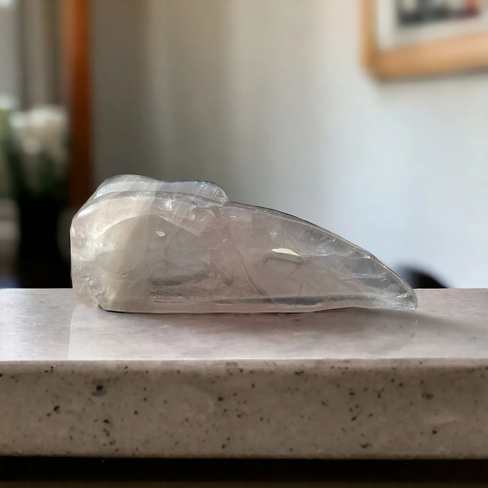 Rose Quartz Raven Skull