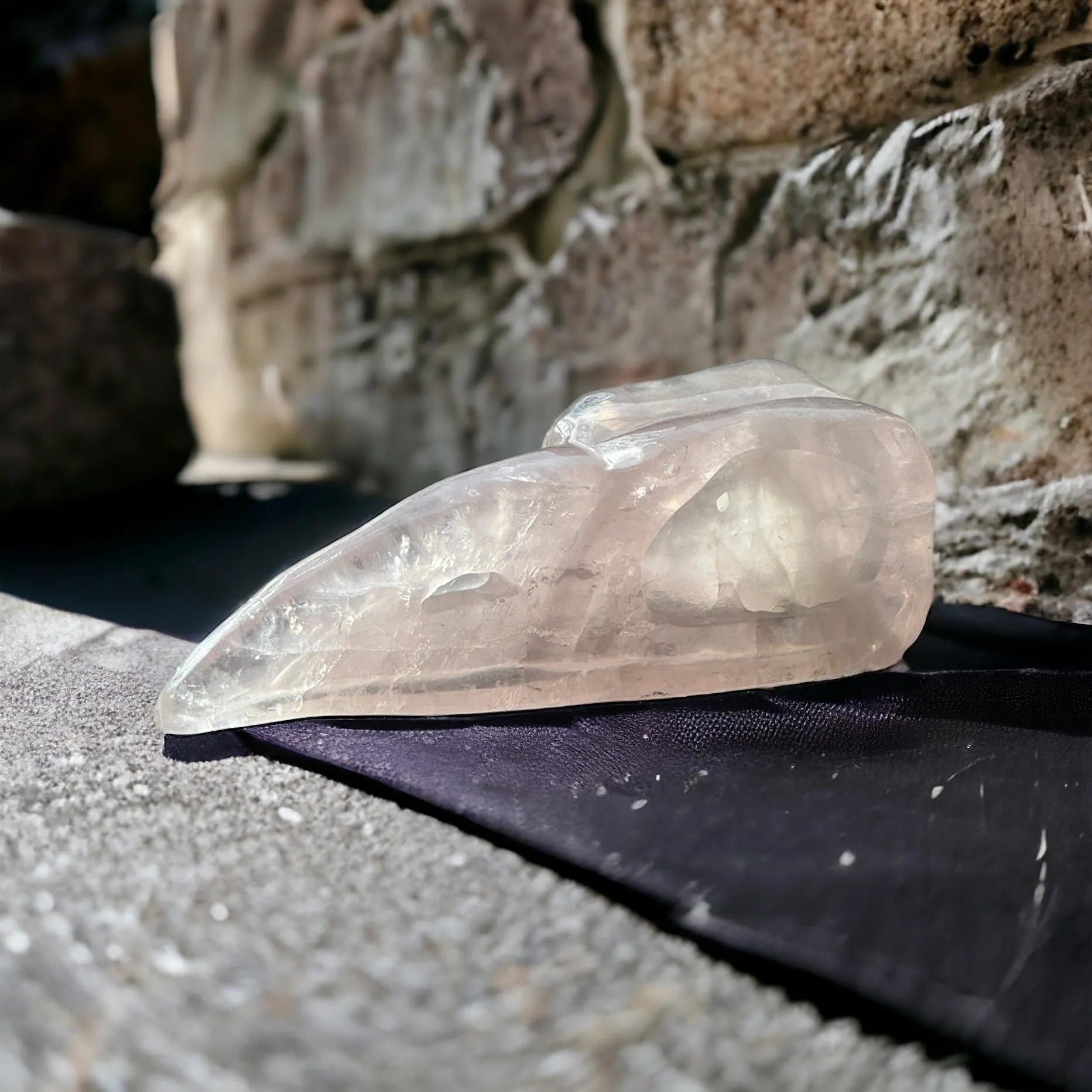 Rose Quartz Raven Skull