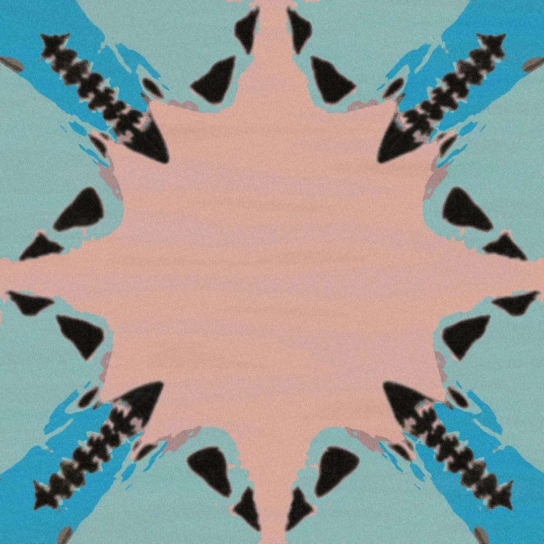 Round Abstract Butterfly Hand Tufted Rug - Blue