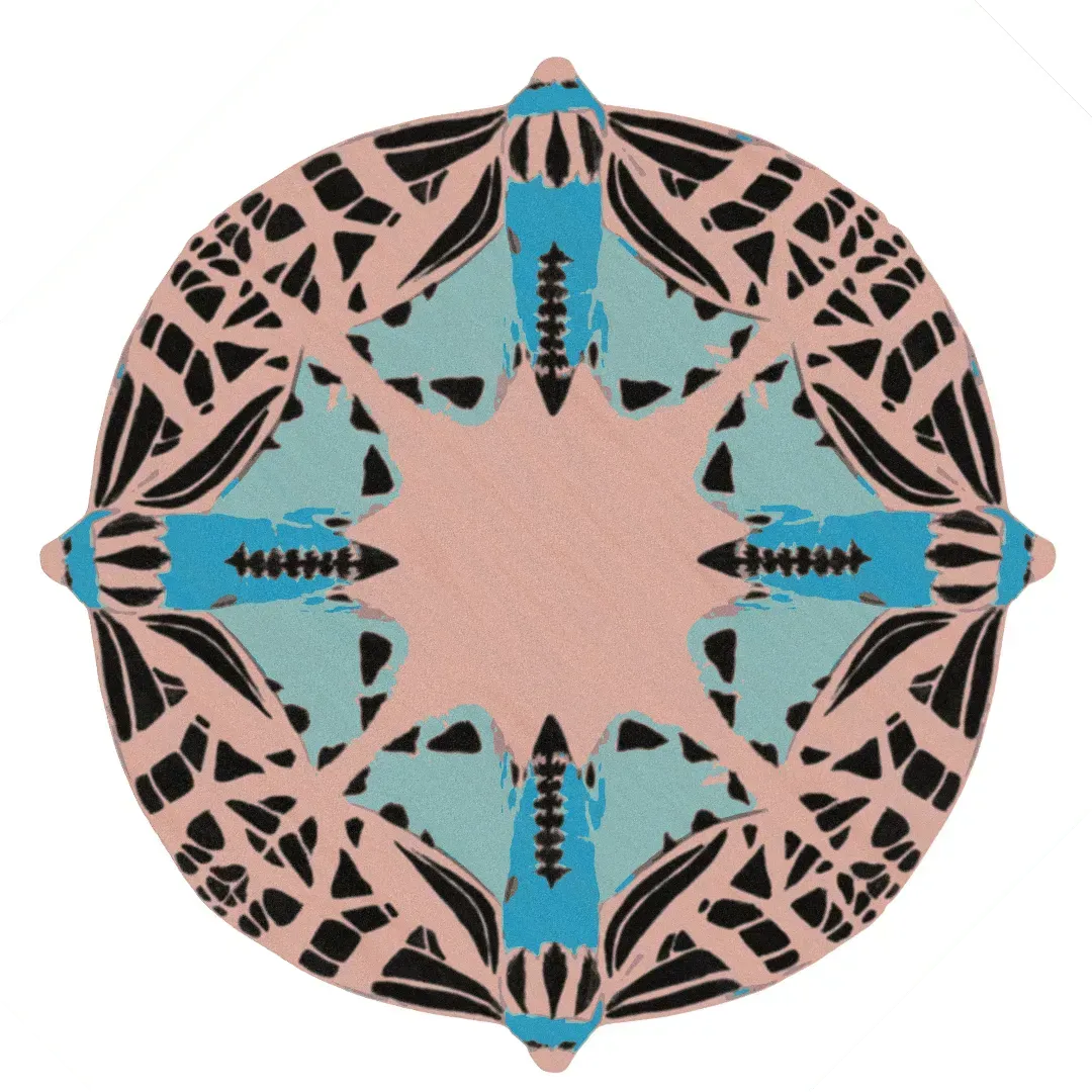 Round Abstract Butterfly Hand Tufted Rug - Blue