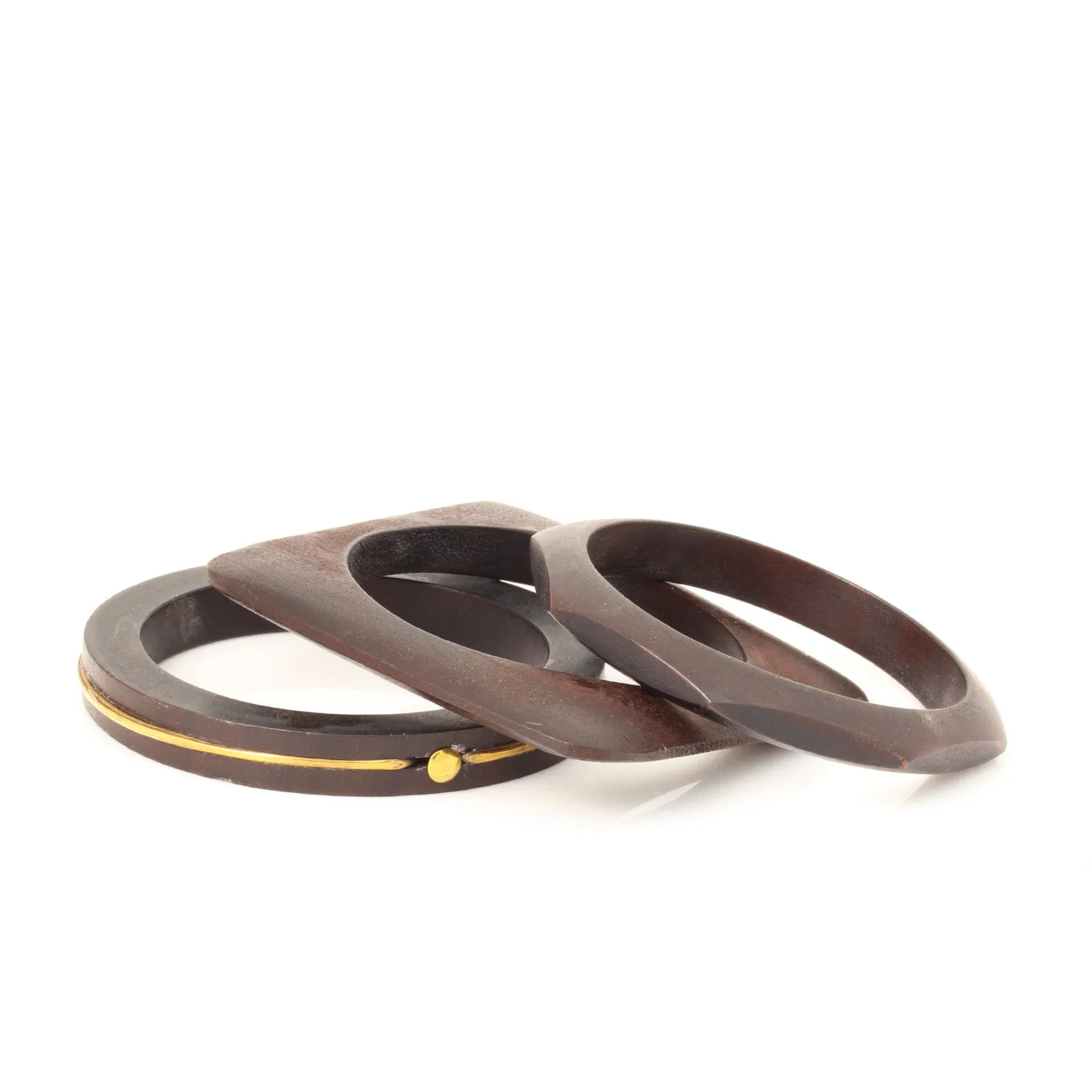 ROUND SQUARE AND POLYGON SHAPE WOOD BANGLES #VB17262BLACK (Showroom)