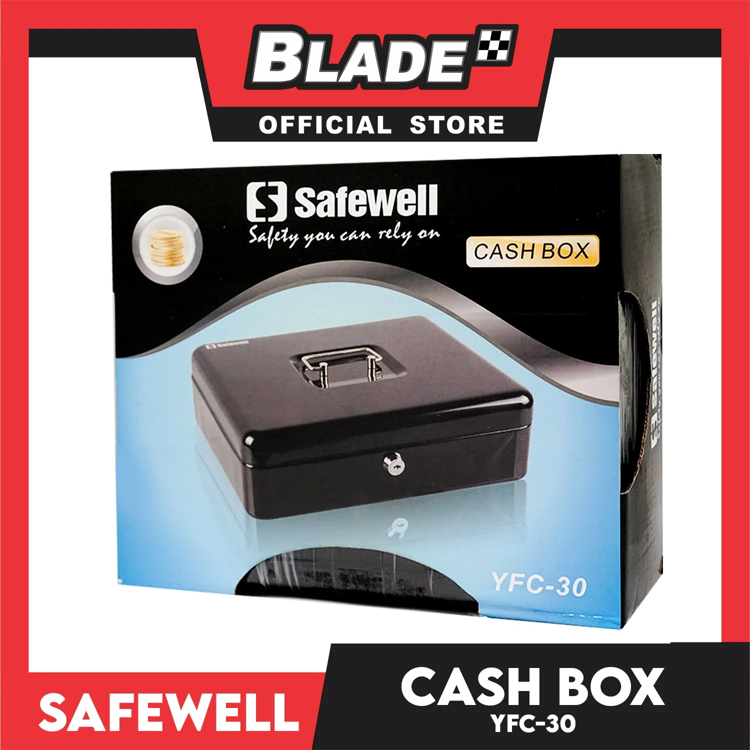Safewell Cash Box YFC-30 (Black) Anti-Rust, Peeling Resistant Finish, Cash Box & Vault Storage Organizer