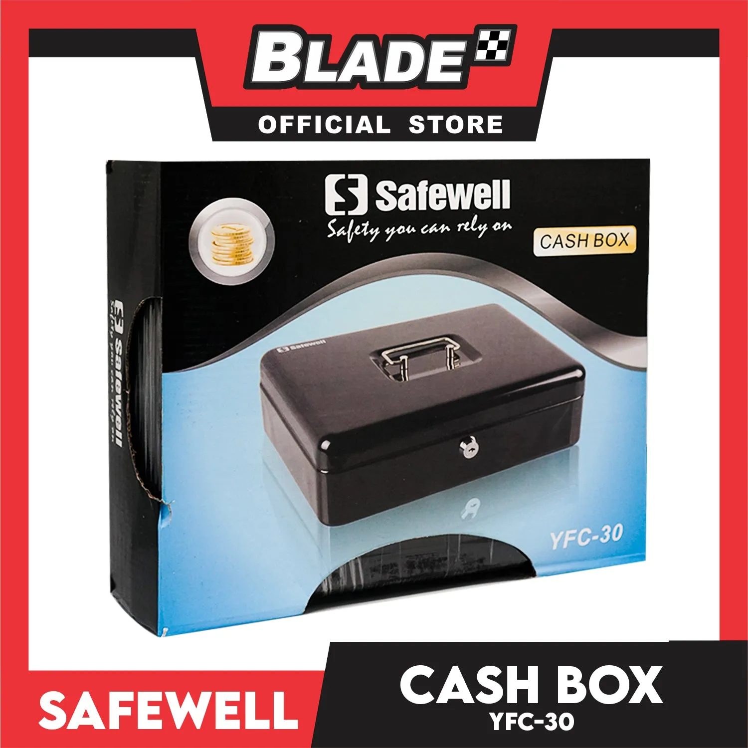 Safewell Cash Box YFC-30 (Black) Anti-Rust, Peeling Resistant Finish, Cash Box & Vault Storage Organizer
