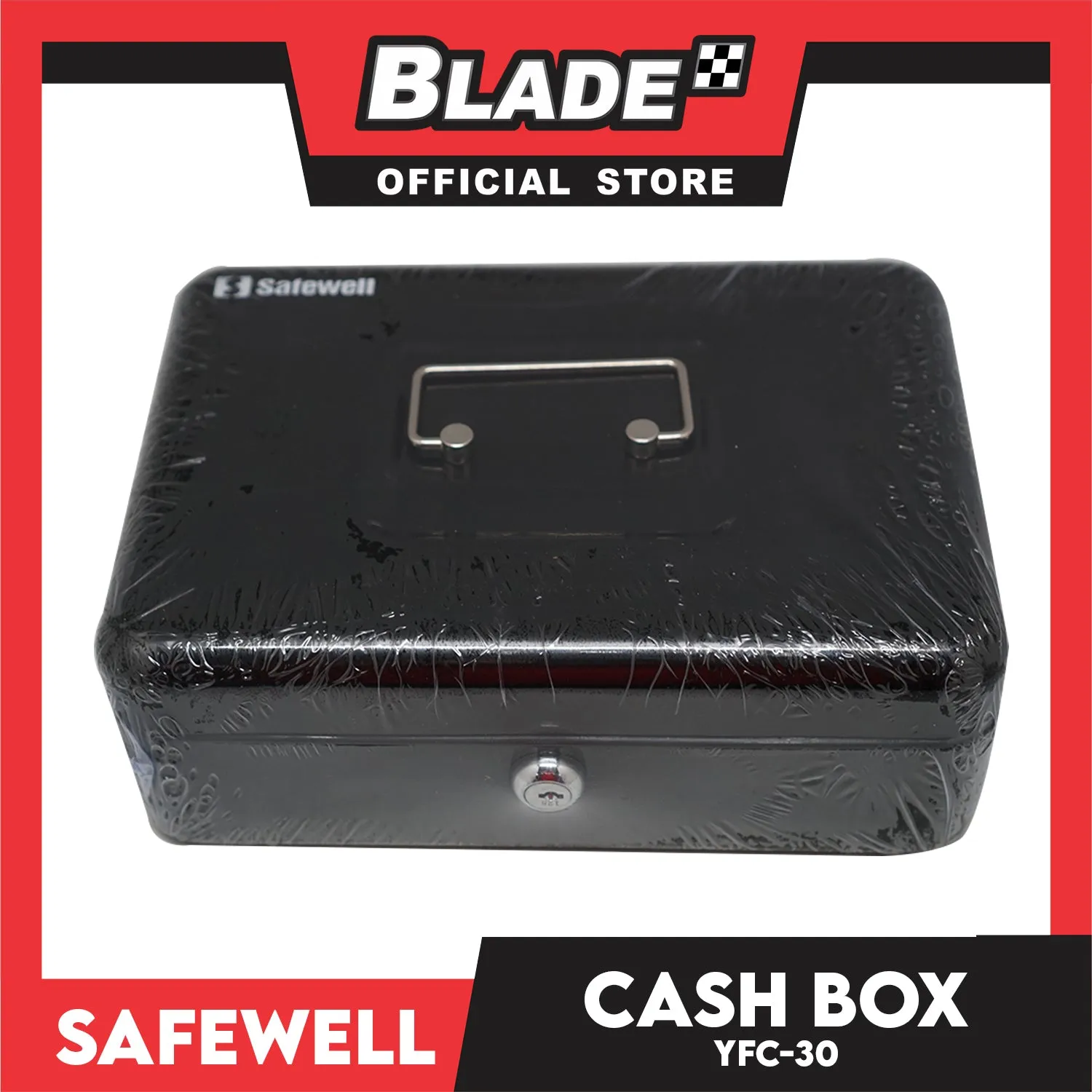 Safewell Cash Box YFC-30 (Black) Anti-Rust, Peeling Resistant Finish, Cash Box & Vault Storage Organizer