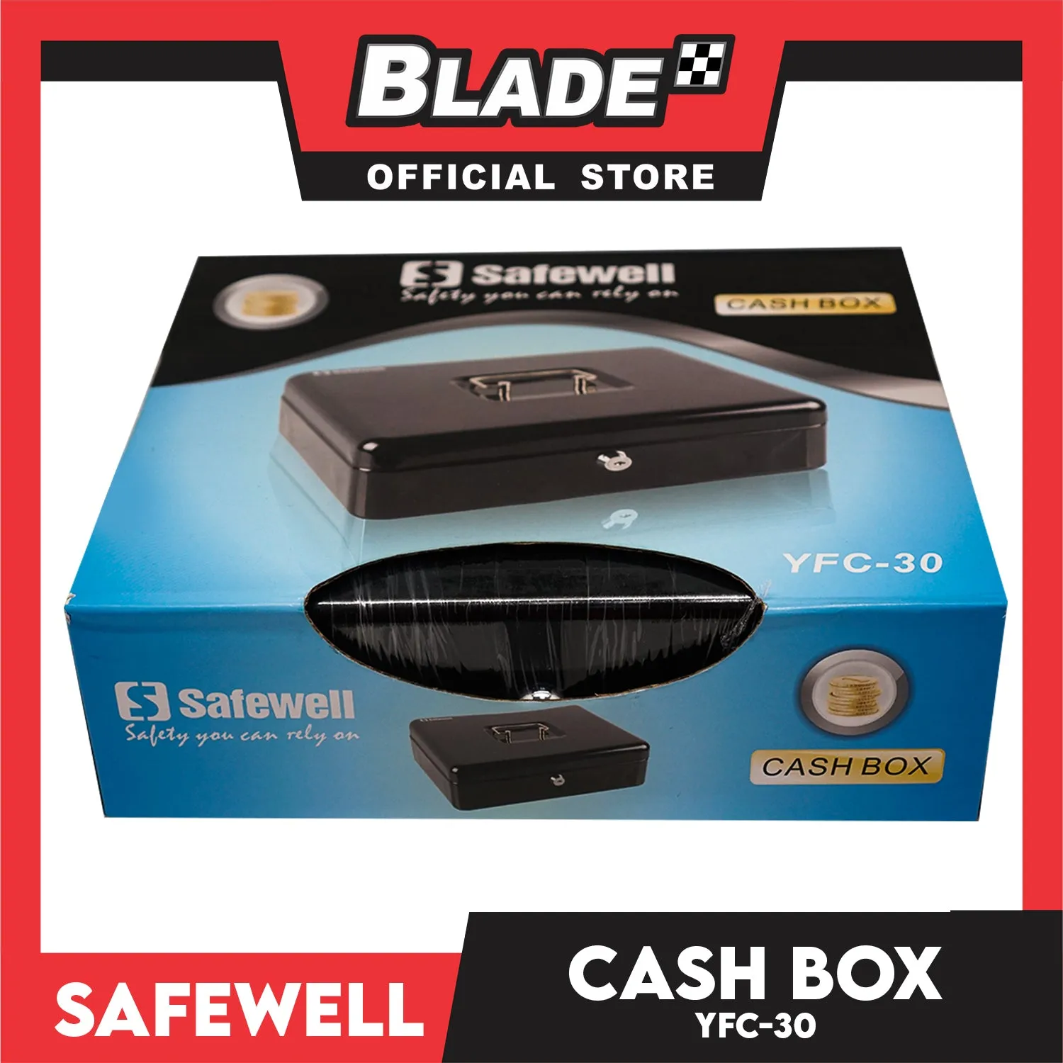 Safewell Cash Box YFC-30 (Black) Anti-Rust, Peeling Resistant Finish, Cash Box & Vault Storage Organizer