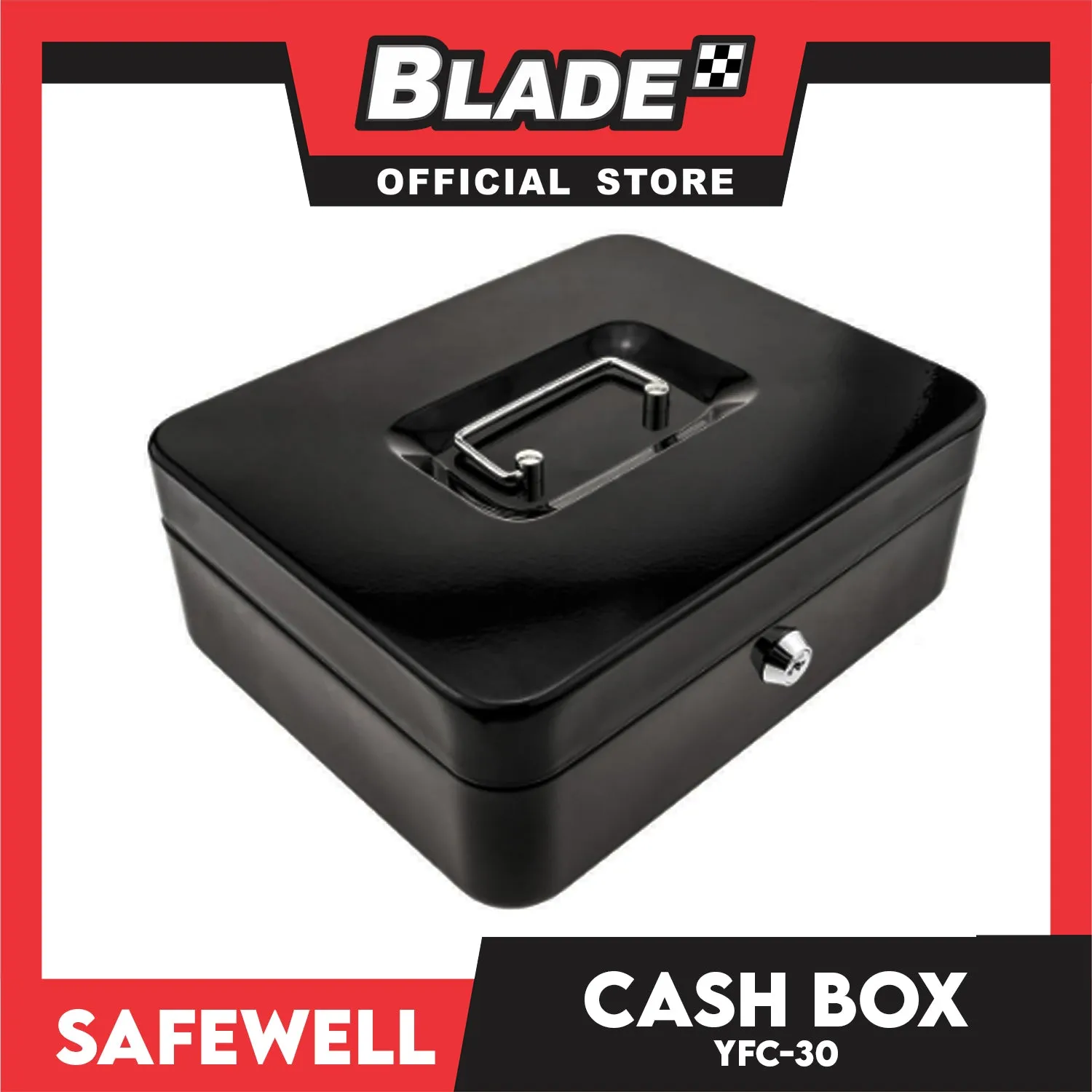 Safewell Cash Box YFC-30 (Black) Anti-Rust, Peeling Resistant Finish, Cash Box & Vault Storage Organizer