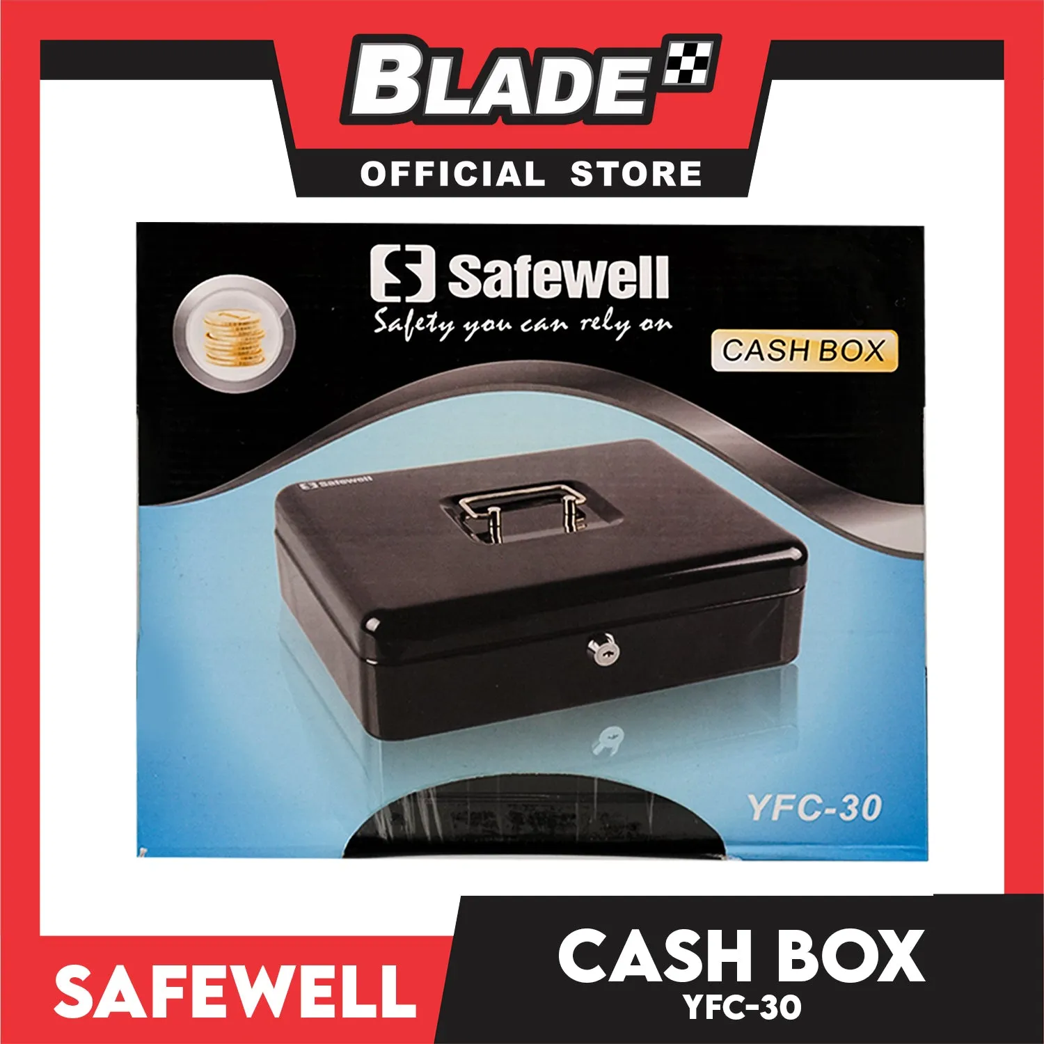 Safewell Cash Box YFC-30 (Black) Anti-Rust, Peeling Resistant Finish, Cash Box & Vault Storage Organizer