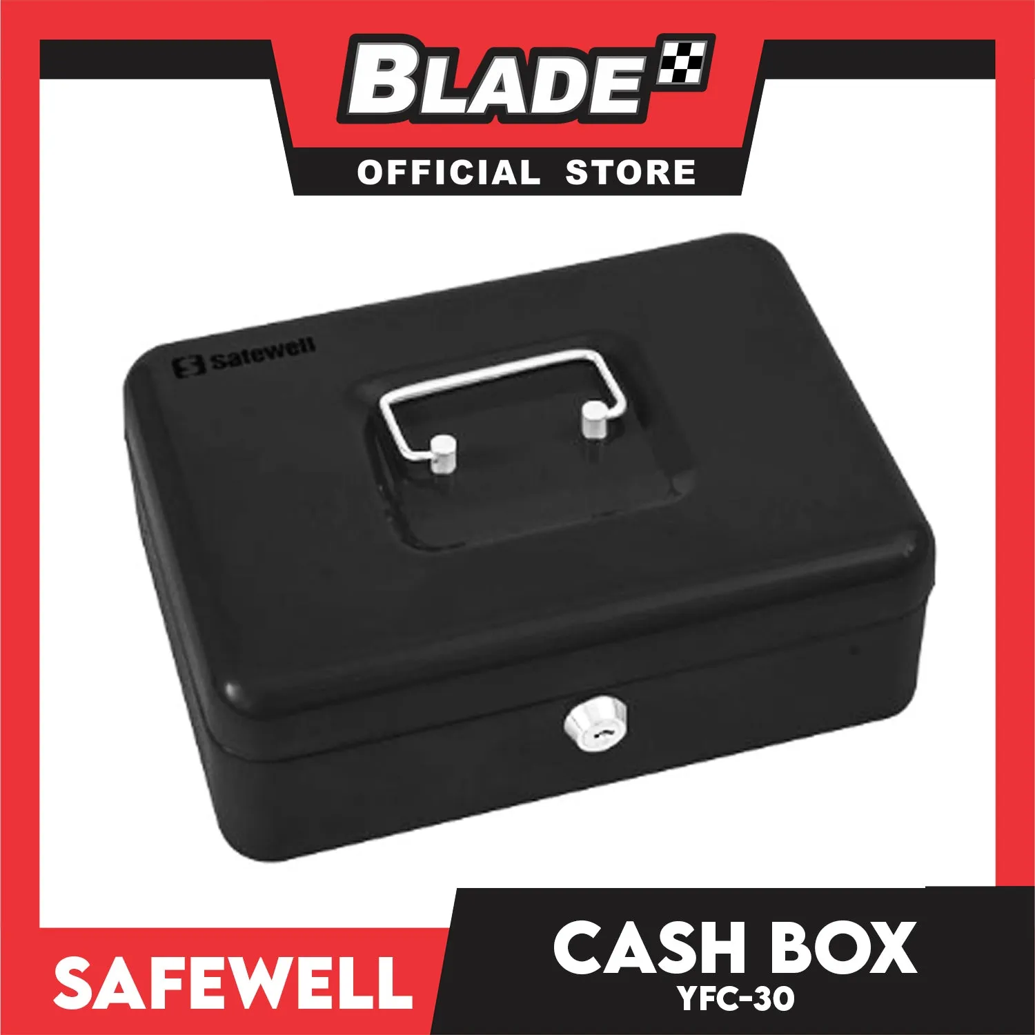 Safewell Cash Box YFC-30 (Black) Anti-Rust, Peeling Resistant Finish, Cash Box & Vault Storage Organizer