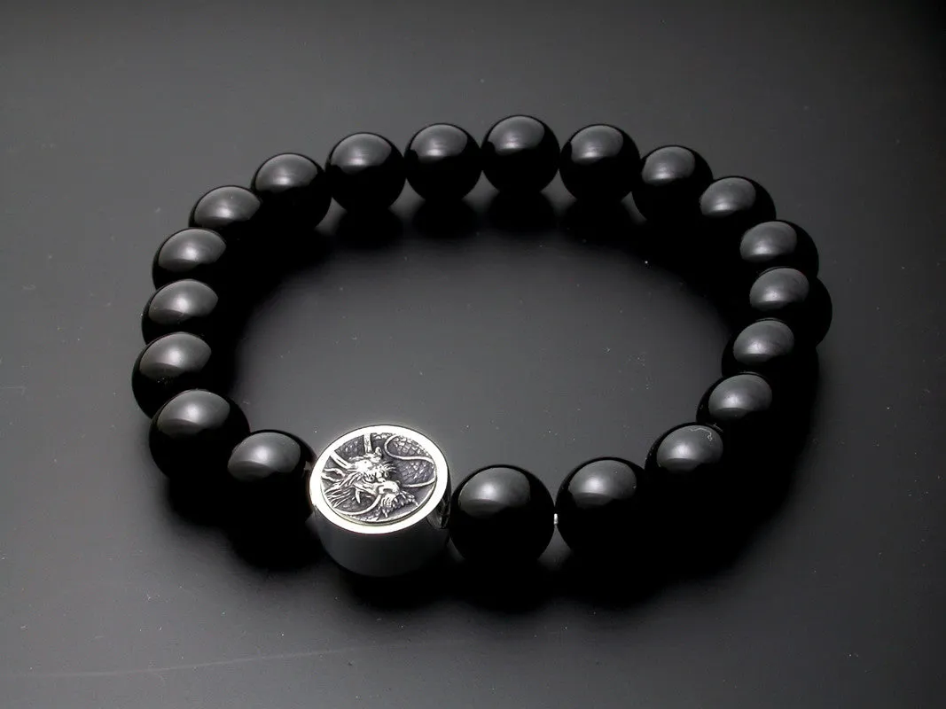 Saito - Dragon Crest Emblem (Silver 950) with Onyx Rosary　