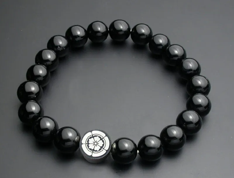 Saito - Kamon (Family Crest) (Silver 950) with Onyx Rosary