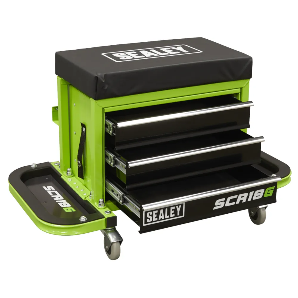 Sealey Mechanic's Utility Seat & Toolbox - Green - C