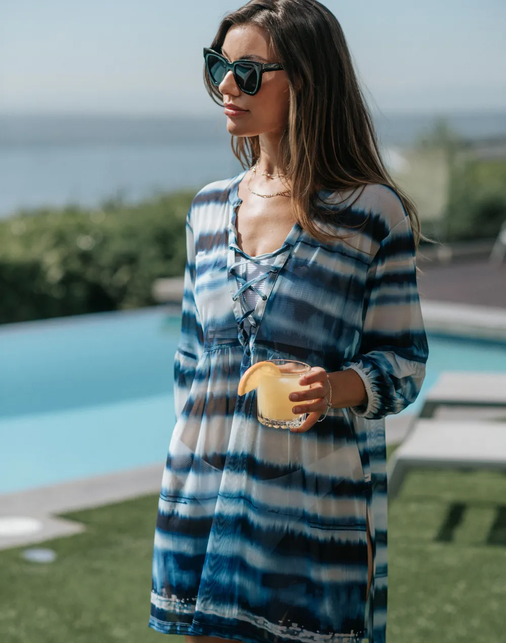 Seascape Mesh Lace Front Tunic Cover Up