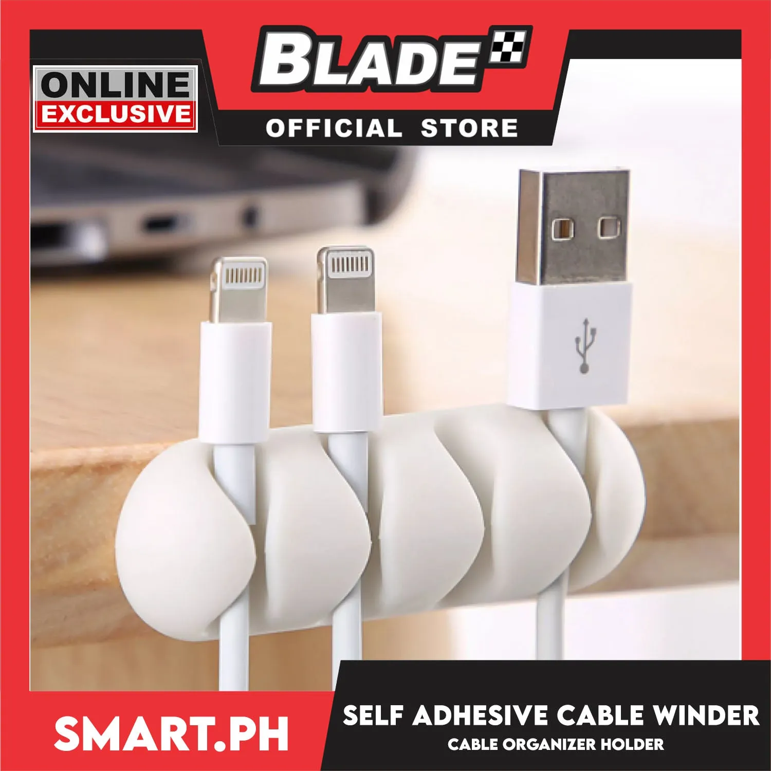 Self Adhesive Cable Winder Organizer Desktop Phone charger USB Earphone wire holder (White)