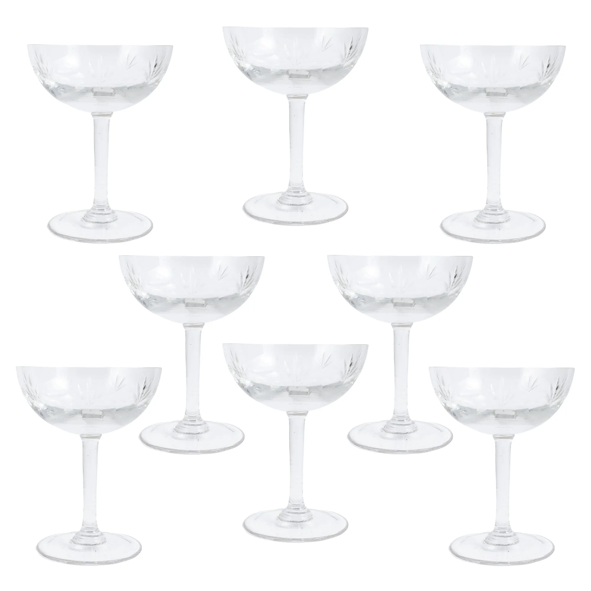 Set of 8 Antique French Crystal Champagne Coupes - Clear