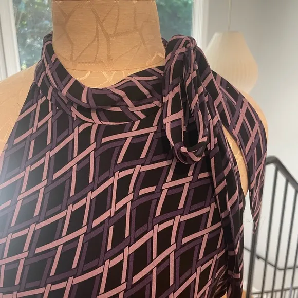 Silk Purple Tank Style Dress with faux neck scarf tie