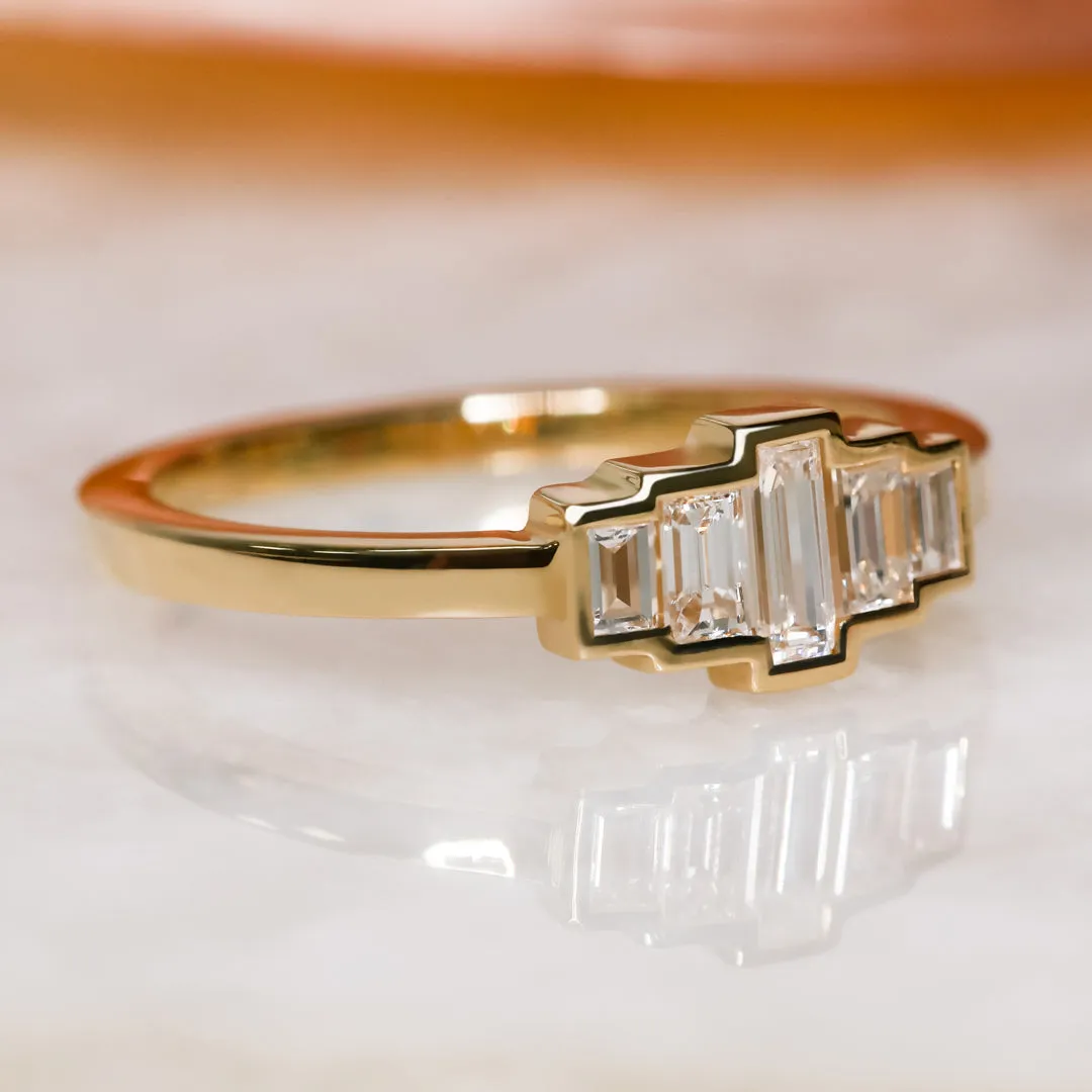 Silver Moon Art-Deco Bezel Natural Baguettes cut Diamond Wedding Band