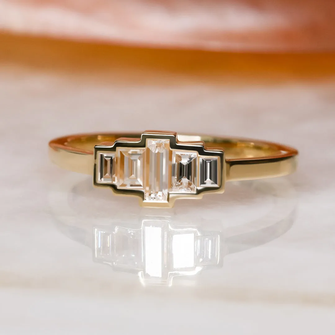 Silver Moon Art-Deco Bezel Natural Baguettes cut Diamond Wedding Band