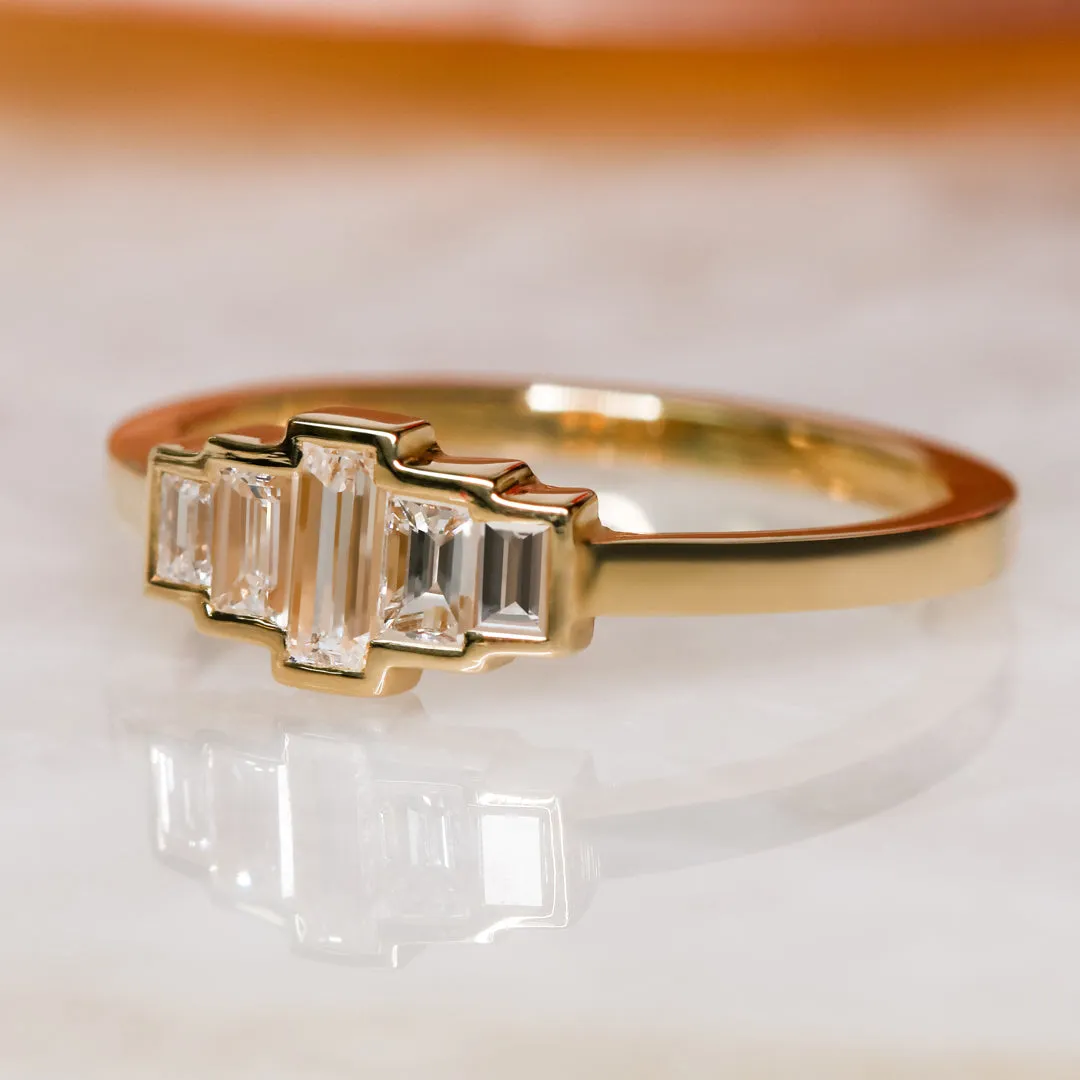 Silver Moon Art-Deco Bezel Natural Baguettes cut Diamond Wedding Band