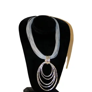 Silver Oblong Pendant Necklace with Grey Strands