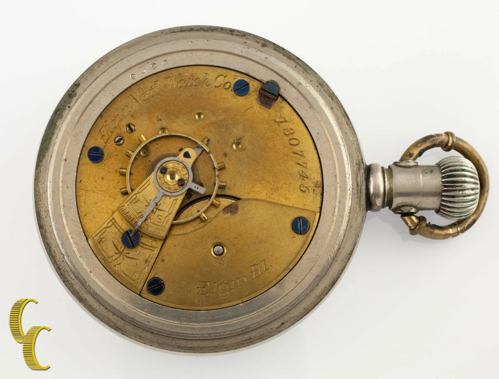 Silverode Antique Elgin Open Face Pocket Watch Gr 6 18S 7-Jewel 1884
