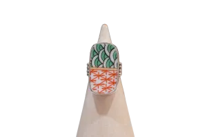 Size Orange and Green Geometric Ring