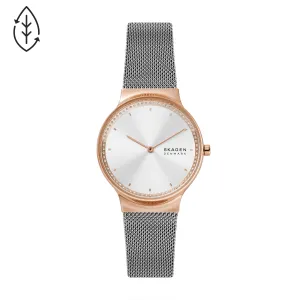 SKAGEN FREJA TWO-HAND SILVER-TONE STAINLESS STEEL MESH WATCH