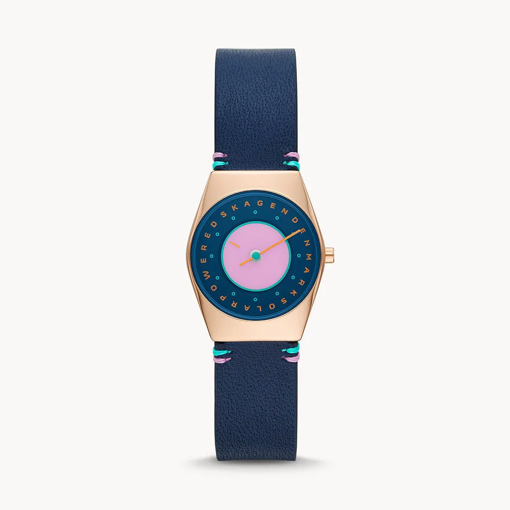SKAGEN  GRENEN LILLE SOLAR DISC ROSE GOLD LEATHER WOMENS WATCH