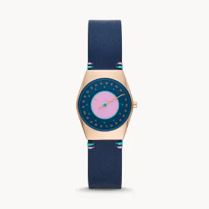 SKAGEN  GRENEN LILLE SOLAR DISC ROSE GOLD LEATHER WOMENS WATCH