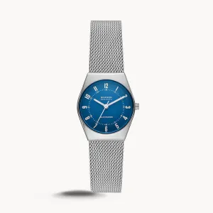 SKAGEN  GRENEN LILLE SOLAR POWERED SILVER STAINLESS STEEL MESH WOMENS WATCH