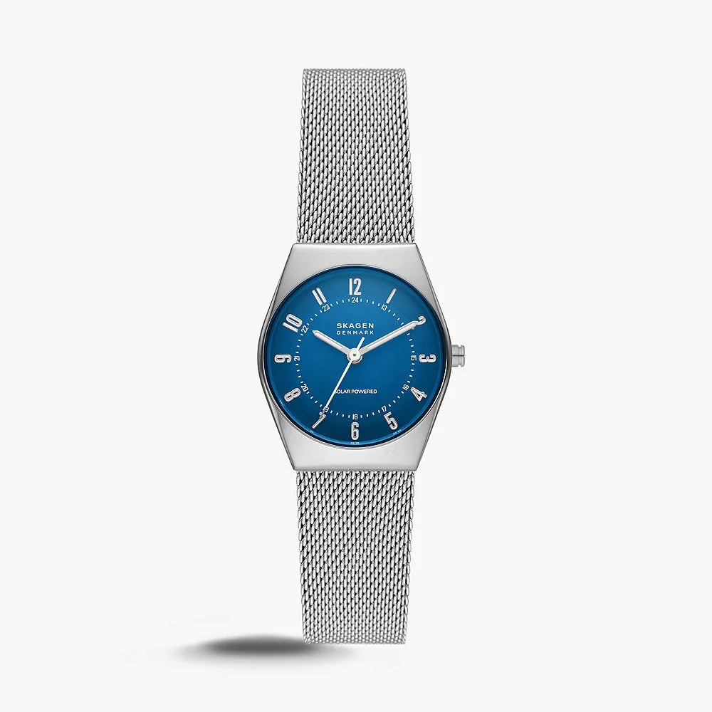 SKAGEN  GRENEN LILLE SOLAR POWERED SILVER STAINLESS STEEL MESH WOMENS WATCH