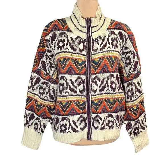 Sloan Rouge Knit Sweater Cardigan Sz.XL Multi Fair Isle Nordic Full Zip Cottage