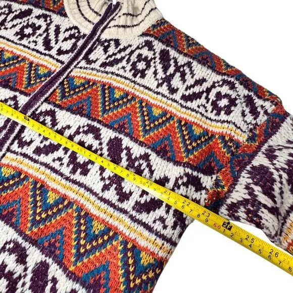 Sloan Rouge Knit Sweater Cardigan Sz.XL Multi Fair Isle Nordic Full Zip Cottage