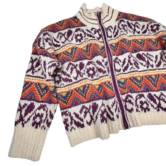 Sloan Rouge Knit Sweater Cardigan Sz.XL Multi Fair Isle Nordic Full Zip Cottage
