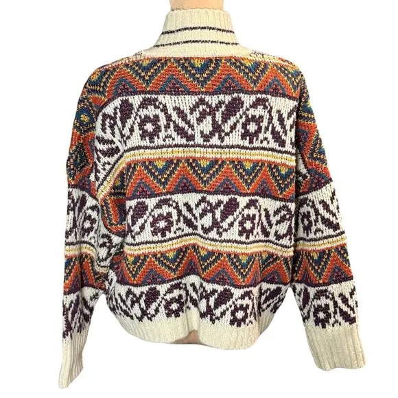 Sloan Rouge Knit Sweater Cardigan Sz.XL Multi Fair Isle Nordic Full Zip Cottage