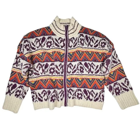Sloan Rouge Knit Sweater Cardigan Sz.XL Multi Fair Isle Nordic Full Zip Cottage