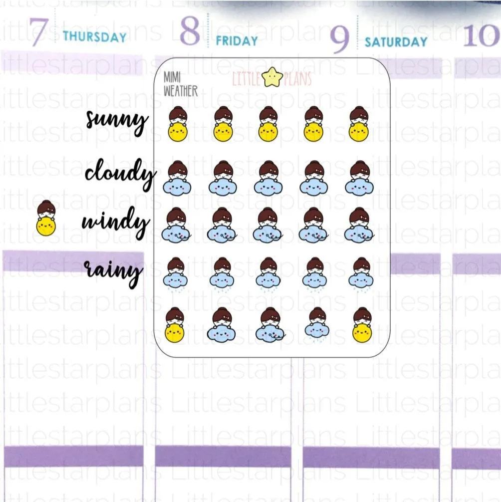 Small Mimi - Weather Planner Stickers (Sunny, Cloudy, Windy, Rainy)