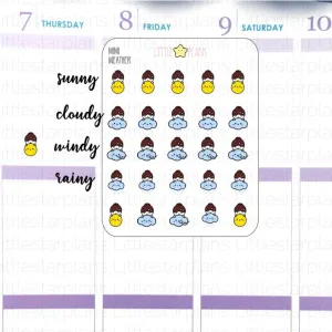 Small Mimi - Weather Planner Stickers (Sunny, Cloudy, Windy, Rainy)