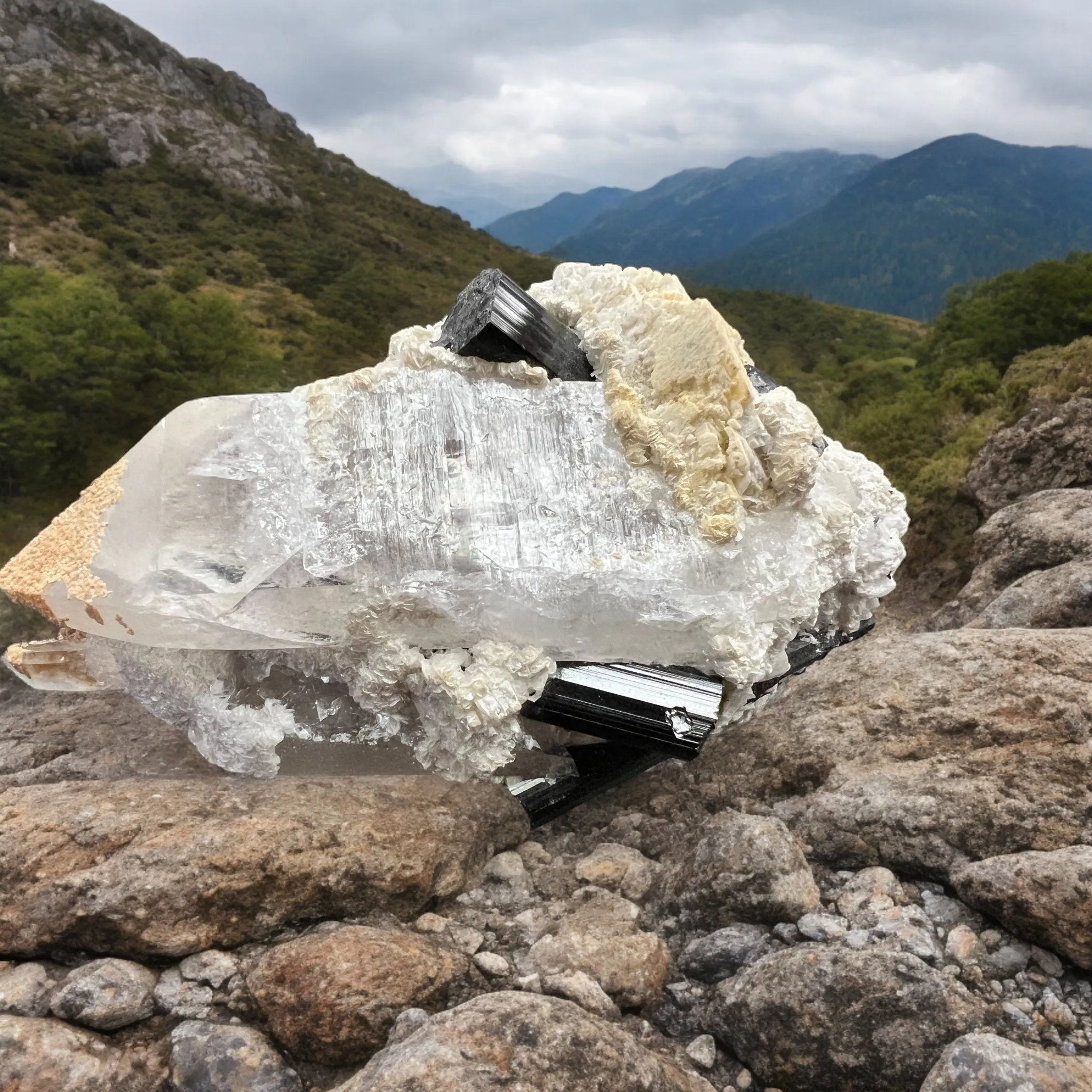 Smoky Quartz Lemurian Point with Schorl (Black Tourmaline) Crystals - 490 grams