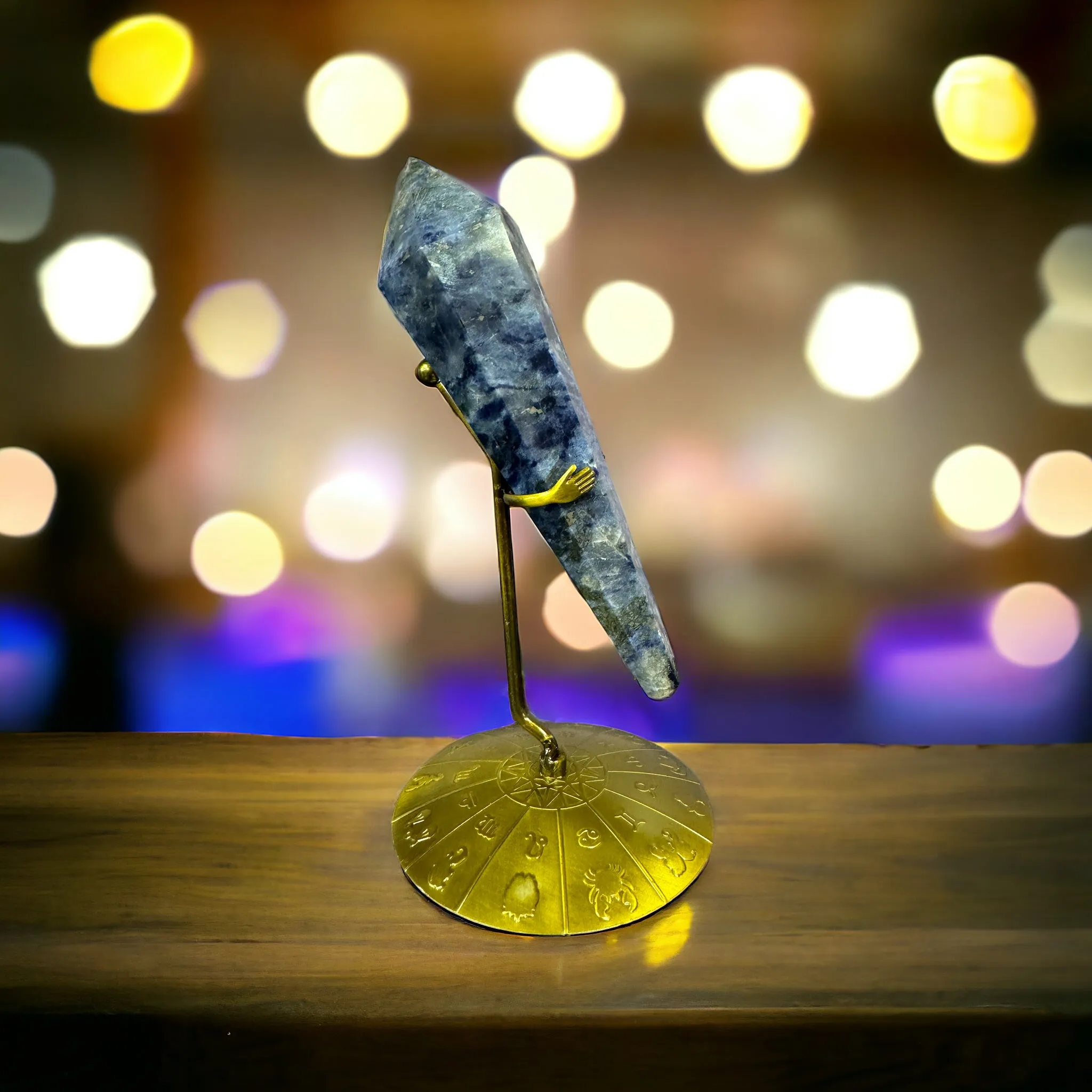 Sodalite Crystal Scepter with Zodiac Stand