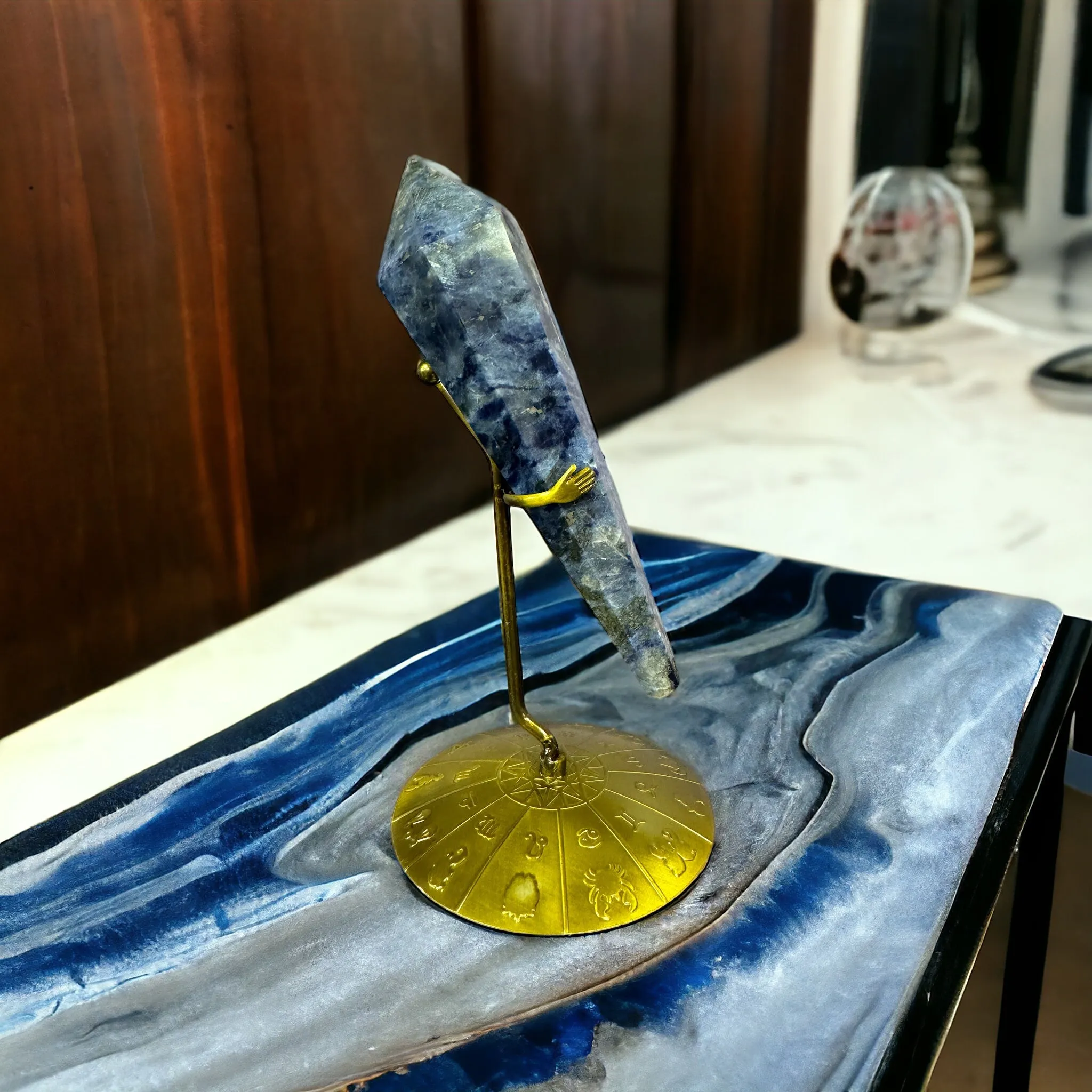 Sodalite Crystal Scepter with Zodiac Stand