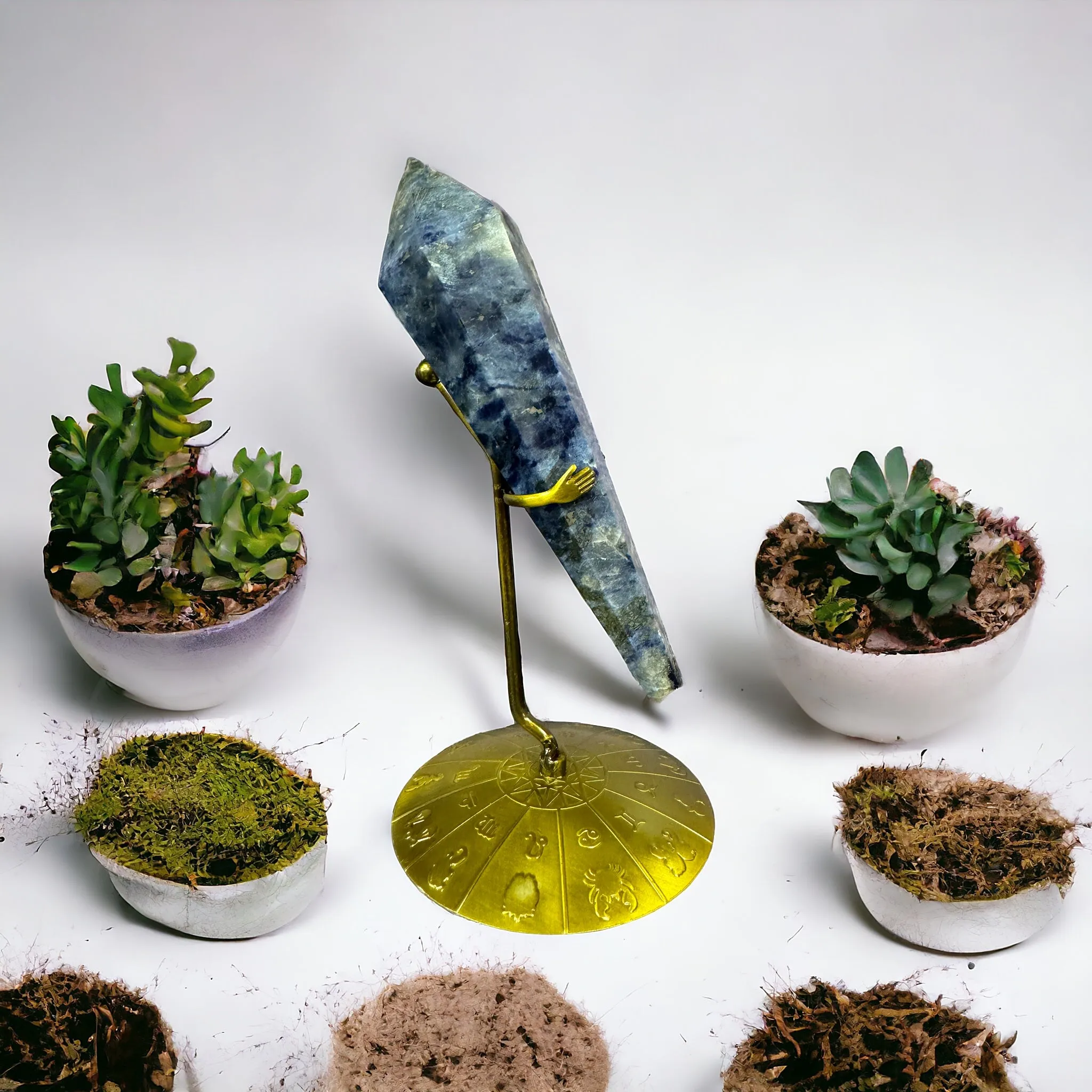 Sodalite Crystal Scepter with Zodiac Stand
